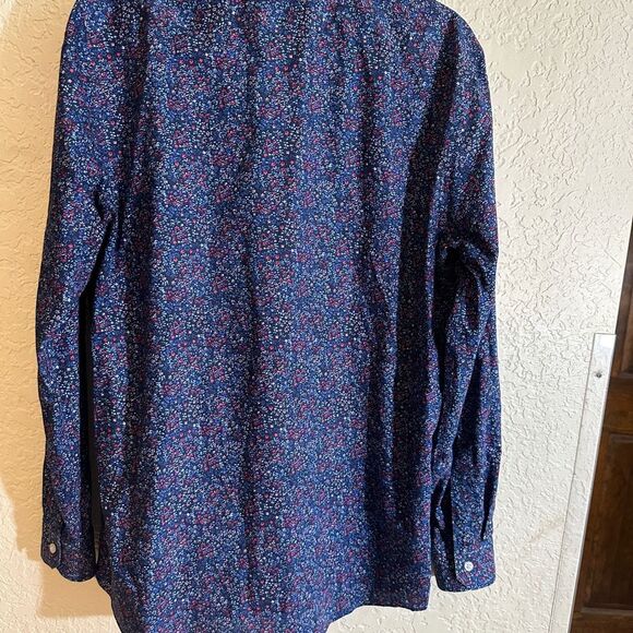 Banana‎ Republic Slim Non-Iron Blue Pink Mini Florals  Men's Long Sleeve Shirt L - Picture 4 of 7